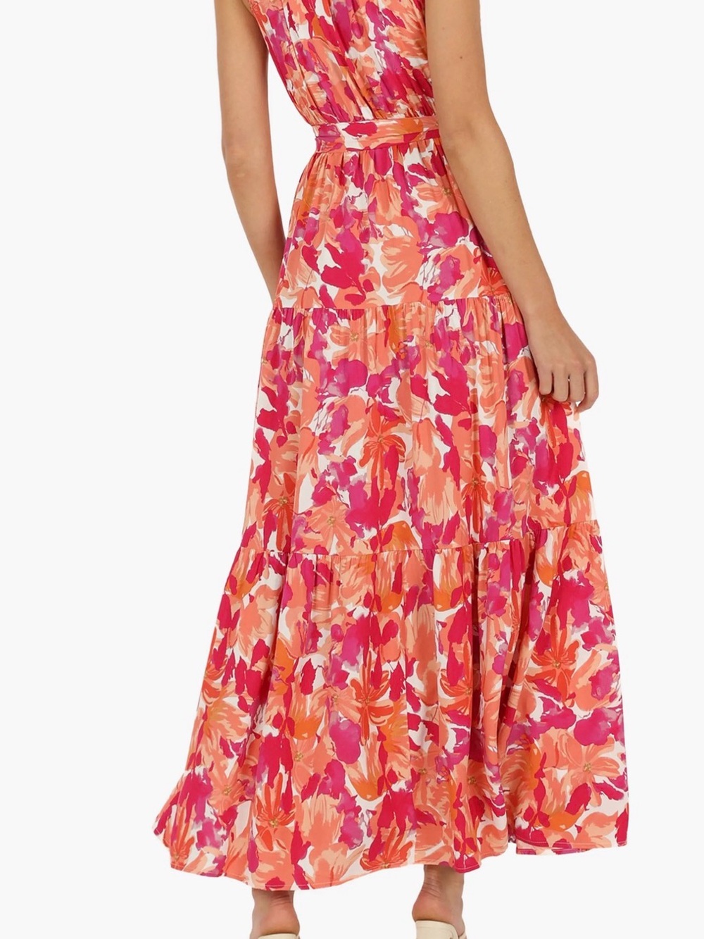 Floral Tiered Maxi Dress in Pink & Orange